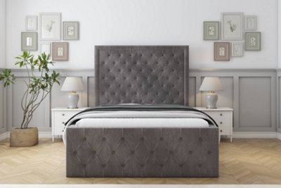 Sloomy Vienna Slate Naples Bed Frame With Mattress With 50" Upholstered Headboard 6' Super King from B&Q