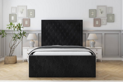 Sloomy Vienna Black Naples Bed Frame With Mattress With 50" Upholstered Headboard 5' King from B&Q
