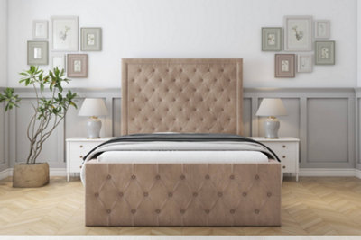 Sloomy Vienna Mink Naples Bed Frame With Mattress With 50" Upholstered Headboard 4'6 Double from B&Q