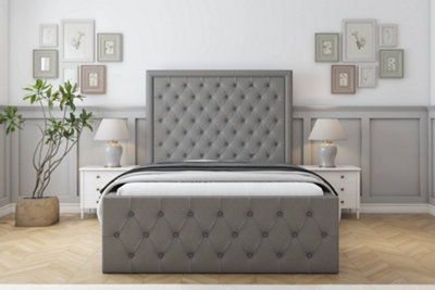 Sloomy Vienna Pewter Dumfries Bed Frame With Mattress With 50" Upholstered Headboard 4'6 Double from B&Q