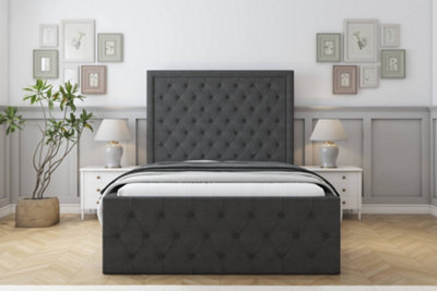 Sloomy Vienna Graphite Dumfries Bed Frame With Mattress With 50" Upholstered Headboard 5' King from B&Q