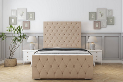 Sloomy Watson Pebble Plush Bed Frame With Mattress With 50" Upholstered Headboard 3' Single from B&Q