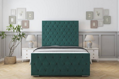 Sloomy Watson Emerald Plush Bed Frame With Mattress With 50" Upholstered Headboard 4'6 Double from B&Q