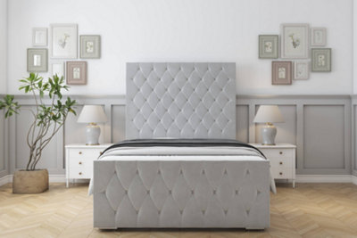 Sloomy Watson Silver Plush Bed Frame With Mattress With 50" Upholstered Headboard 4'6 Double from B&Q
