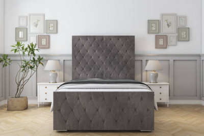 Sloomy Watson Slate Naples Bed Frame With Mattress With 50" Upholstered Headboard 4'6 Double from B&Q