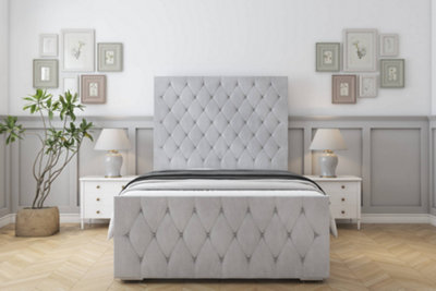Sloomy Watson Silver Naples Bed Frame With Mattress With 50" Upholstered Headboard 2'6 Small Single from B&Q