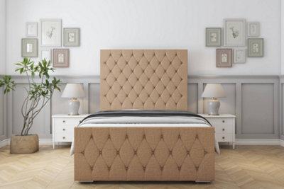 Sloomy Watson Latte Dumfries Bed Frame With Mattress With 50" Upholstered Headboard 4'6 Double from B&Q