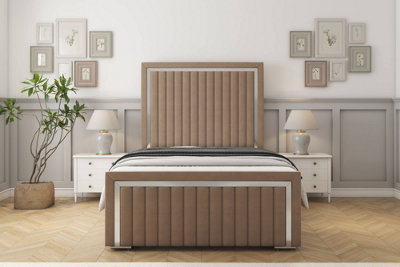Sloomy Boston Chrome Mink Plush Bed Frame With Mattress With 50" Upholstered Headboard 5' King from B&Q