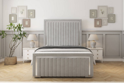 Sloomy Boston Chrome Silver Plush Bed Frame With Mattress With 50" Upholstered Headboard 6' Super King from B&Q
