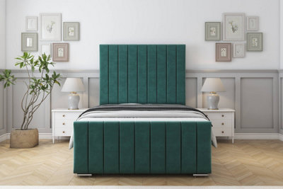 Sloomy California Emerald Plush Bed Frame With Mattress With 50" Upholstered Headboard 3' Single from B&Q