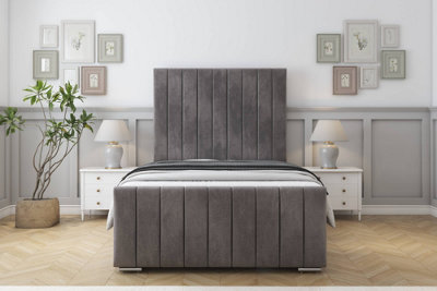 Sloomy California Slate Naples Bed Frame With Mattress With 50" Upholstered Headboard 3' Single from B&Q