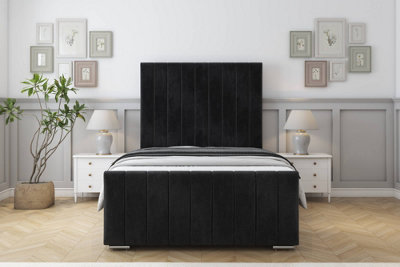 Sloomy California Black Naples Bed Frame With Mattress With 50" Upholstered Headboard 4'6 Double from B&Q