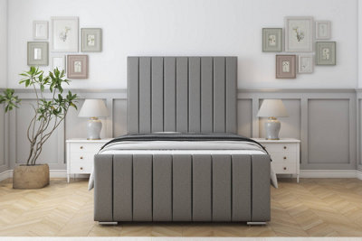 Sloomy California Pewter Dumfries Bed Frame With Mattress With 50" Upholstered Headboard 4'6 Double from B&Q