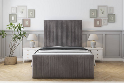 Sloomy Kingsley Slate Naples Bed Frame With Mattress With 50" Upholstered Headboard 2'6 Small Single from B&Q