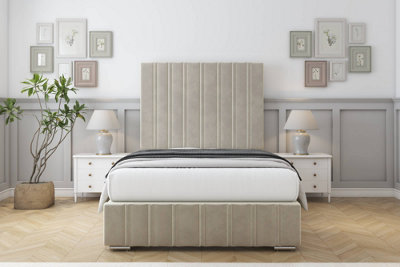 Sloomy Langston Cream Plush Bed Frame With Mattress With 50" Upholstered Headboard 5' King from B&Q