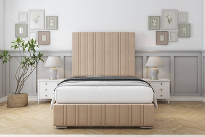Sloomy Langston Pebble Plush Bed Frame With Mattress With 50" Upholstered Headboard 5' King from B&Q