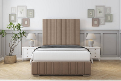 Sloomy Langston Mink Plush Bed Frame With Mattress With 50" Upholstered Headboard 5' King from B&Q