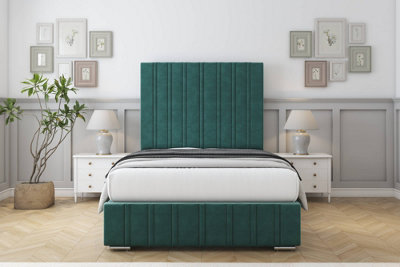 Sloomy Langston Emerald Plush Bed Frame With Mattress With 50" Upholstered Headboard 5' King from B&Q