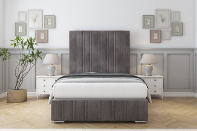 Sloomy Langston Slate Naples Bed Frame With Mattress With 50" Upholstered Headboard 4'6 Double from B&Q