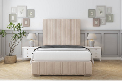 Sloomy Langston Sand Naples Bed Frame With Mattress With 50" Upholstered Headboard 6' Super King from B&Q