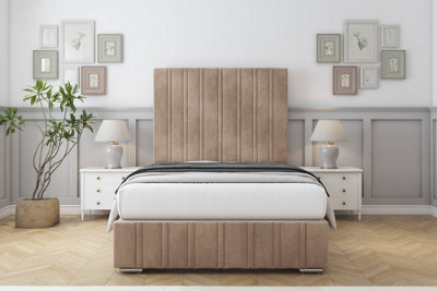 Sloomy Langston Mink Naples Bed Frame With Mattress With 50" Upholstered Headboard 2'6 Small Single from B&Q
