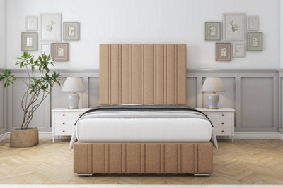 Sloomy Langston Latte Dumfries Bed Frame With Mattress With 50" Upholstered Headboard 4'6 Double from B&Q
