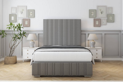 Sloomy Langston Pewter Dumfries Bed Frame With Mattress With 50" Upholstered Headboard 4'6 Double from B&Q