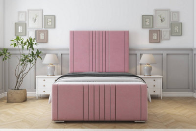 Sloomy Harrington Pink Plush Bed Frame With Mattress With 50" Upholstered Headboard 4'6 Double from B&Q
