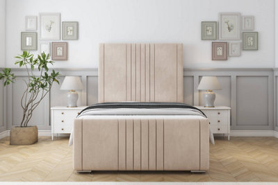Sloomy Harrington Sand Naples Bed Frame With Mattress With 50" Upholstered Headboard 4'6 Double from B&Q