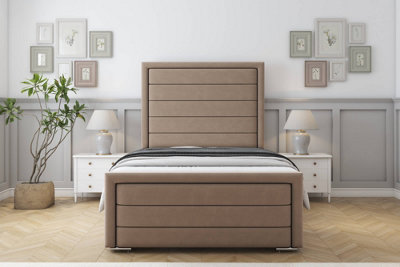 Sloomy Ashford Mink Plush Bed Frame With Mattress With 50" Upholstered Headboard 5' King from B&Q