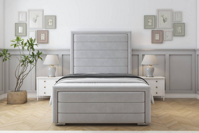 Sloomy Ashford Silver Plush Bed Frame With Mattress With 50" Upholstered Headboard 4'6 Double from B&Q