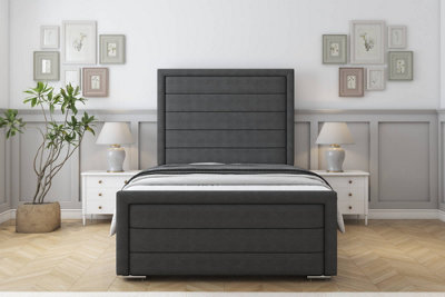 Sloomy Ashford Graphite Dumfries Bed Frame With Mattress With 50" Upholstered Headboard 2'6 Small Single from B&Q