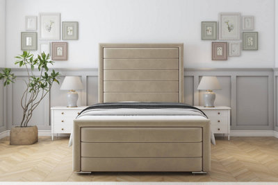 Sloomy Ashford Almond Coniston Bed Frame With Mattress With 50" Upholstered Headboard 4'6 Double from B&Q