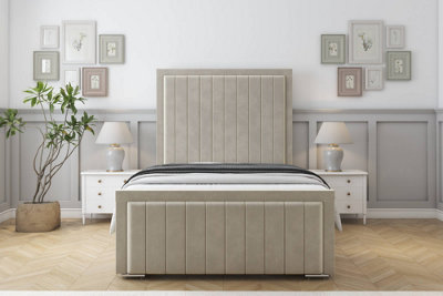 Sloomy Pemberton Cream Plush Bed Frame With Mattress With 50" Upholstered Headboard 2'6 Small Single from B&Q