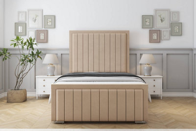 Sloomy Pemberton Pebble Plush Bed Frame With Mattress With 50" Upholstered Headboard 6' Super King from B&Q