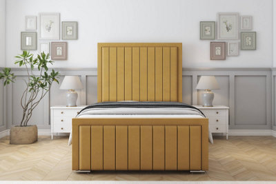 Sloomy Pemberton Mustard Plush Bed Frame With Mattress With 50" Upholstered Headboard 3' Single from B&Q
