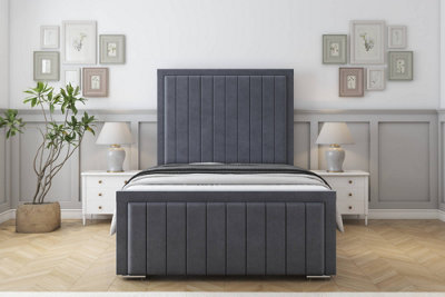 B&Q -  Pemberton Steel Plush Bed Frame With Mattress With 50" Upholstered Headboard 4' Small Double