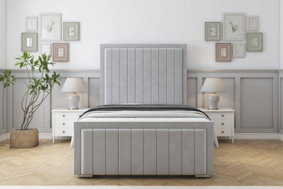 Sloomy Pemberton Silver Plush Bed Frame With Mattress With 50" Upholstered Headboard 5' King from B&Q