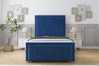 Sloomy Pemberton Navy Plush Bed Frame With Mattress With 50" Upholstered Headboard 5' King from B&Q