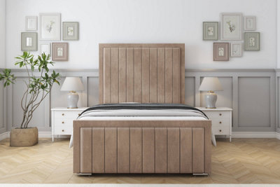 Sloomy Pemberton Mink Naples Bed Frame With Mattress With 50" Upholstered Headboard 6' Super King from B&Q