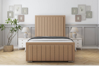 Sloomy Pemberton Latte Dumfries Bed Frame With Mattress With 50" Upholstered Headboard 4'6 Double from B&Q