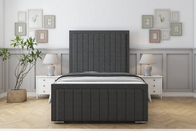 Sloomy Pemberton Graphite Dumfries Bed Frame With Mattress With 50" Upholstered Headboard 4'6 Double from B&Q