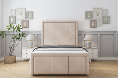 Sloomy Lancaster Sand Naples Bed Frame With Mattress With 50" Upholstered Headboard 3' Single from B&Q