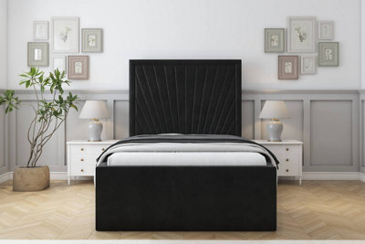 Sloomy Somerset Black Plush Bed Frame With Mattress With 50" Upholstered Headboard 5' King from B&Q
