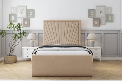 Sloomy Somerset Pebble Plush Bed Frame With Mattress With 50" Upholstered Headboard 4'6 Double from B&Q