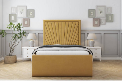 Sloomy Somerset Mustard Plush Bed Frame With Mattress With 50" Upholstered Headboard 2'6 Small Single from B&Q