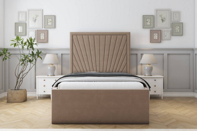 Sloomy Somerset Mink Plush Bed Frame With Mattress With 50" Upholstered Headboard 2'6 Small Single from B&Q