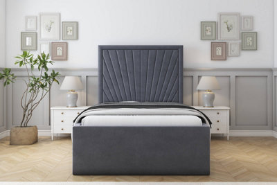 Sloomy Somerset Steel Plush Bed Frame With Mattress With 50" Upholstered Headboard 5' King from B&Q