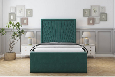 Sloomy Somerset Emerald Plush Bed Frame With Mattress With 50" Upholstered Headboard 5' King from B&Q