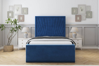 Sloomy Somerset Navy Plush Bed Frame With Mattress With 50" Upholstered Headboard 6' Super King from B&Q